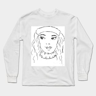 Young woman, girl, portrait. Hand drawn illustration sketch Long Sleeve T-Shirt